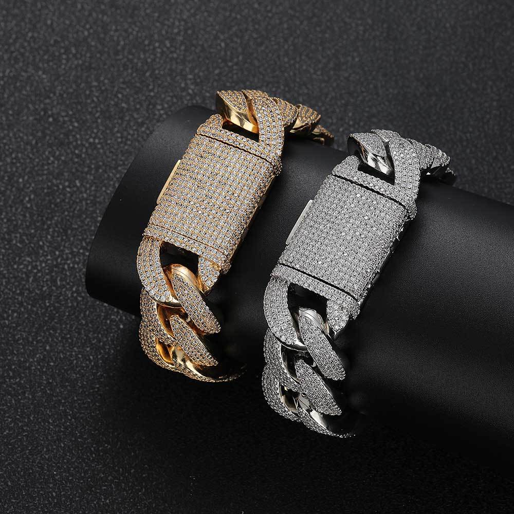 20 mm Wide Iced Cuban Hip Hop Bracelet with Cubic Zirconia on a Copper Base - CHA265 product image