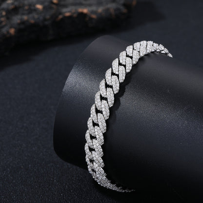 Moissanite Bubble Cuban Link Chain Bracelet & Necklace, 925 Silver Unisex