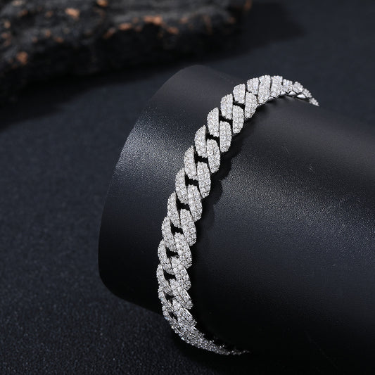 Moissanite Bubble Cuban Link Chain Bracelet & Necklace, 925 Silver Unisex