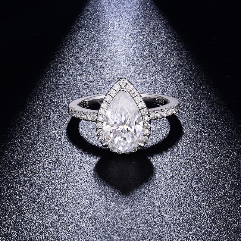 3 Carat Pear Cut Moissanite Halo Ring, 925 Sterling Silver Promise Ring product image