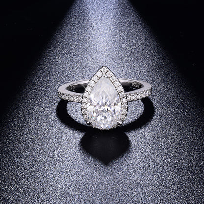 3 Carat Pear Cut Moissanite Halo Ring, 925 Sterling Silver Promise Ring