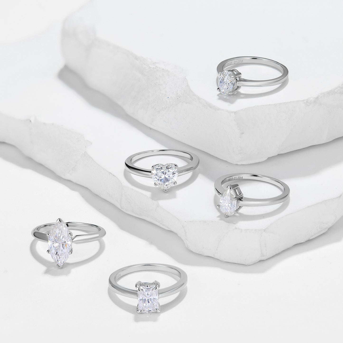 Moissanite Ring for Women, 1 Carat Solitaire Engagement Ring, Heart & Marquise Cuts product image