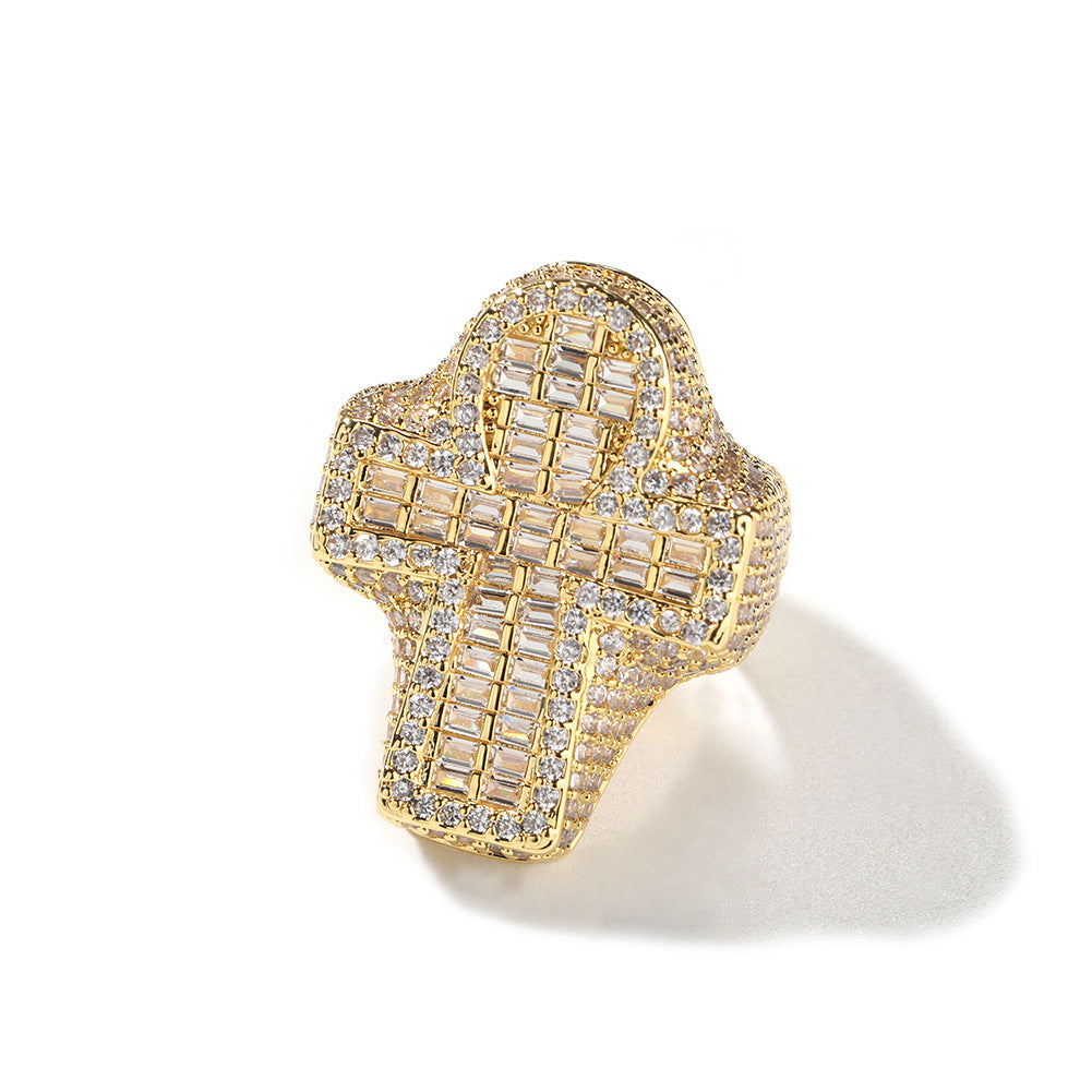 Men’s Cross Statement Ring with Cubic Zirconia - Gold Plated or Silver Plated Hip Hop Fashion Ring