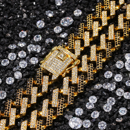 Iced Out Cuban Link Chain Necklace for Women & Men – Gold, Silver, Black and Blue Statement Hip Hop Pendant Chain