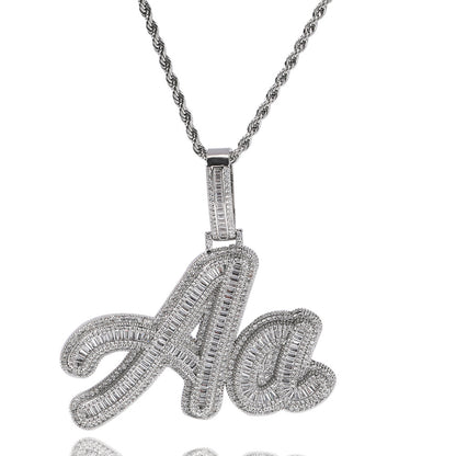 Personalized Bubble Letter Pendant Necklace with Cubic Zirconia Iced Initial Chain for Women