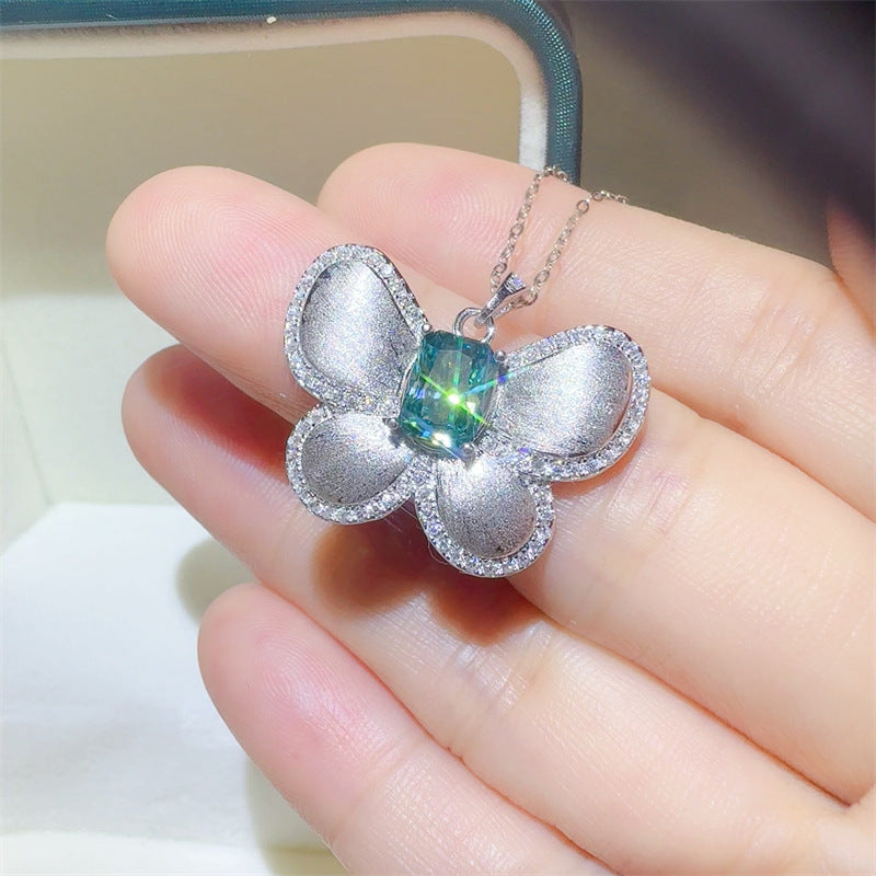 Green Radiant Moissanite Butterfly Pendant Necklace product image