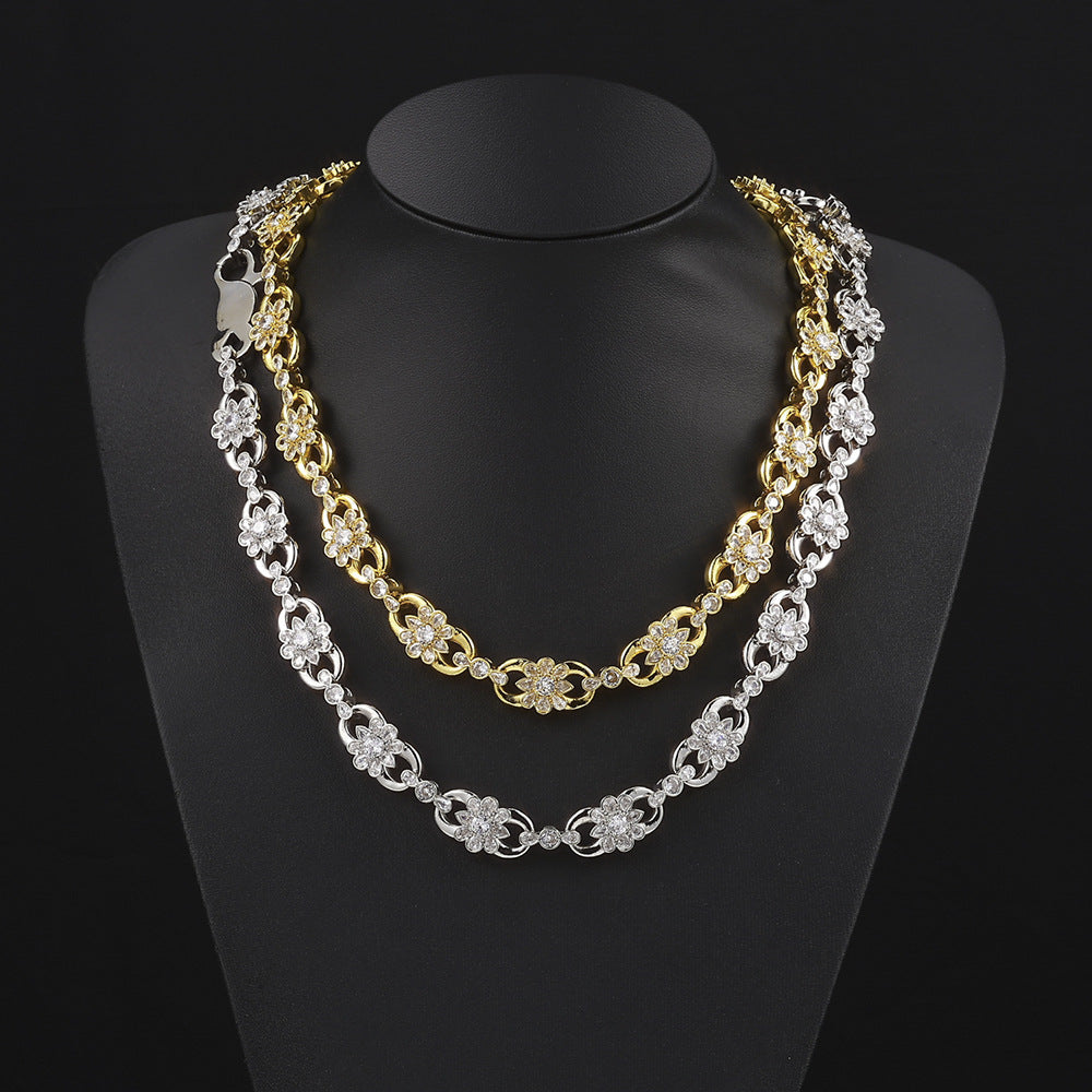 12 mm Flower CZ Link Hip Hop Necklace with Copper Base - CHA446 product image