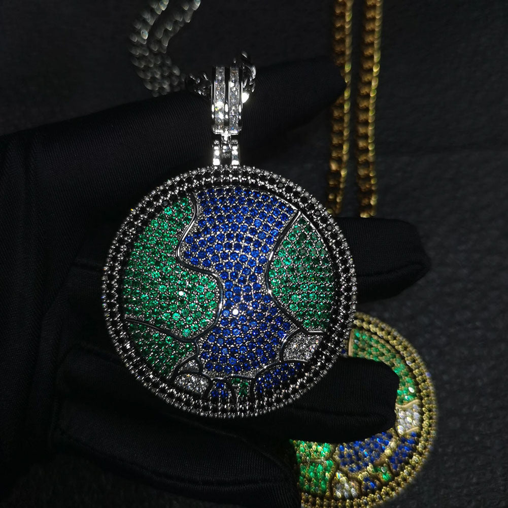Planet Pendant Necklace for Women with Cubic Zirconia Round Statement Charm on Twisted Chain product image