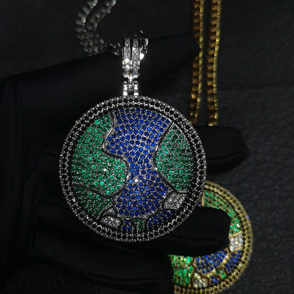 Planet Pendant Necklace for Women with Cubic Zirconia Round Statement Charm on Twisted Chain