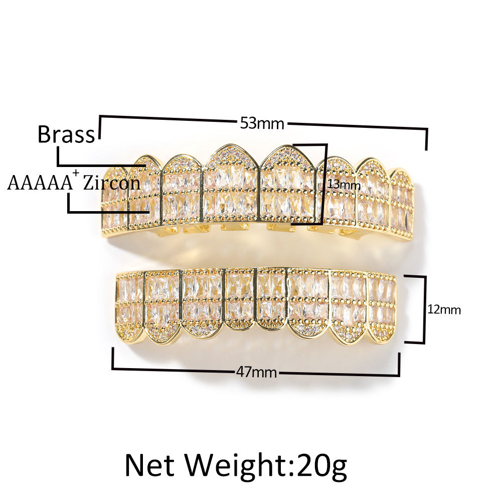 Hip Hop Cubic Zirconia Grillz Teeth Cap for Upper or Lower Teeth in Gold or Silver Tone