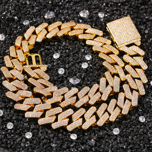 Unisex Iced Out Cuban Link Chain Necklace & Bracelet Set with Cubic Zirconia, Gold Plated or Silver Plated Statement Jewelry
