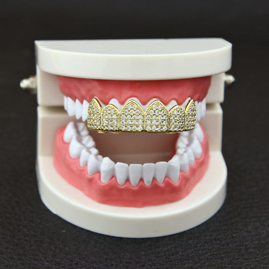Iced Crystal Grillz Set for Women and Men – Trendy Gold, Silver & Two-Tone Statement Teeth Jewelry