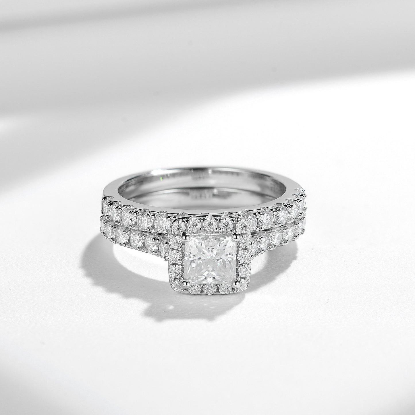 Princess Cut Moissanite Halo Ring Set for Women, Double-Layer Engagement Ring product image