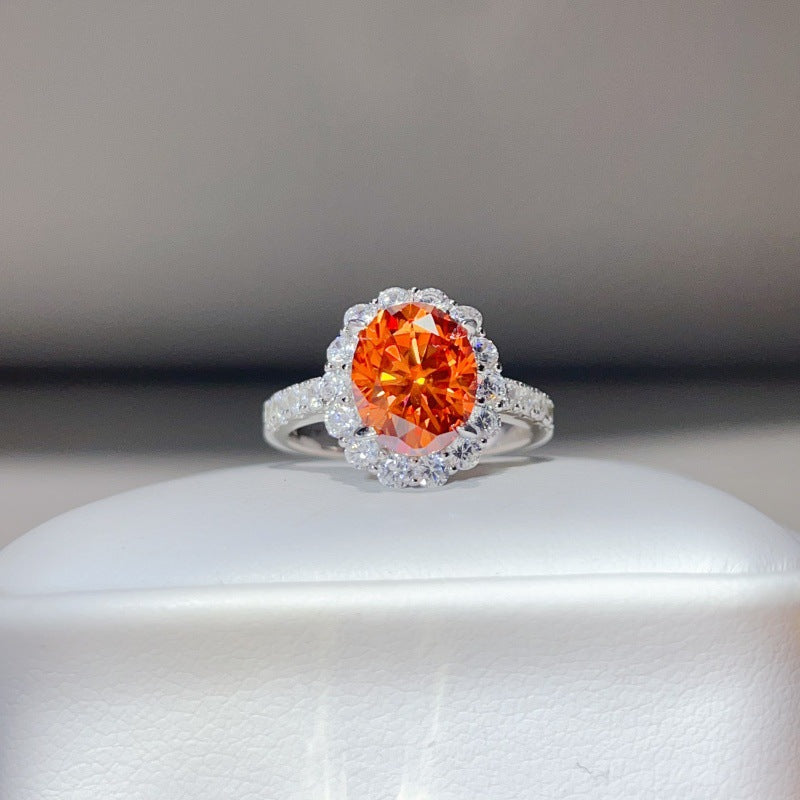 3 Carat Oval Moissanite Halo Ring for Women, S925 Ring, Color Stone Engagement Ring product image
