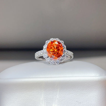 3 Carat Oval Moissanite Halo Ring for Women, S925 Ring, Color Stone Engagement Ring