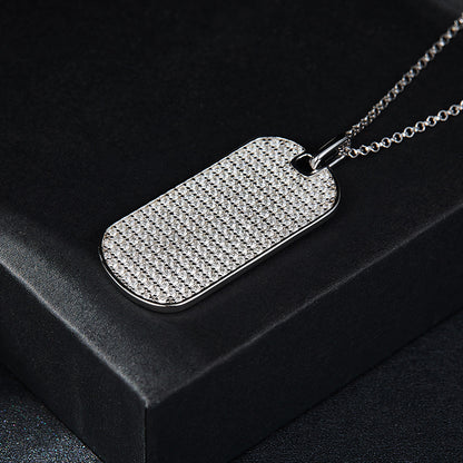 VVS Moissanite Rectangle Pendant Necklace, Paved Dog Tag Chain