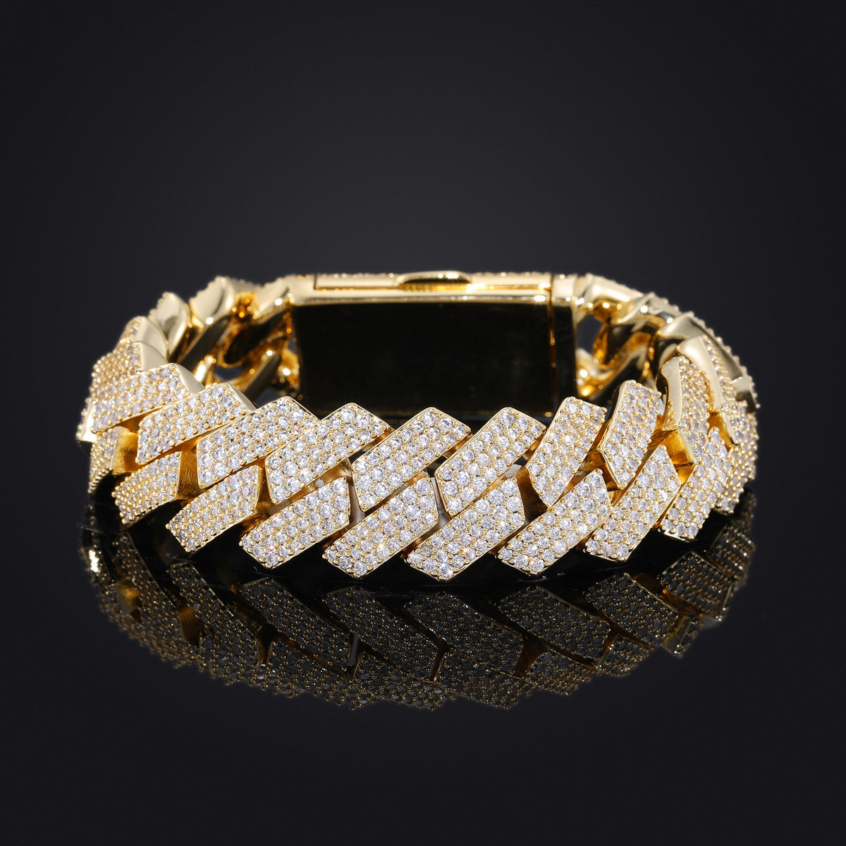 18mm Iced Out Rhombus Cuban Link Bracelet - 3 Row Cubic Zirconia Copper Hip Hop Bracelet for Men and Women product image