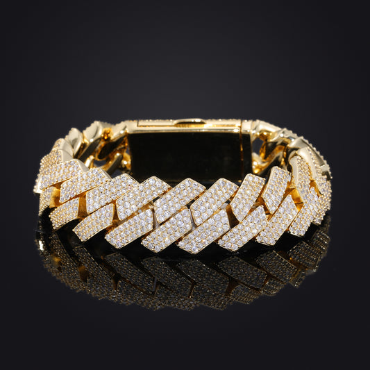 18mm Iced Out Rhombus Cuban Link Bracelet - 3 Row Cubic Zirconia Copper Hip Hop Bracelet for Men and Women alternate product image