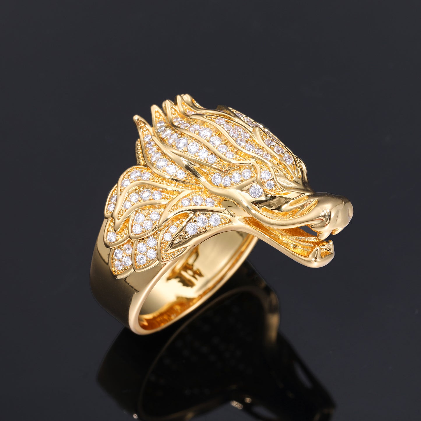 Men's Zircon Dragon Head Ring, Hip Hop Copper Ring, White Tone or Gold Tone, Sizes 7-11 product image