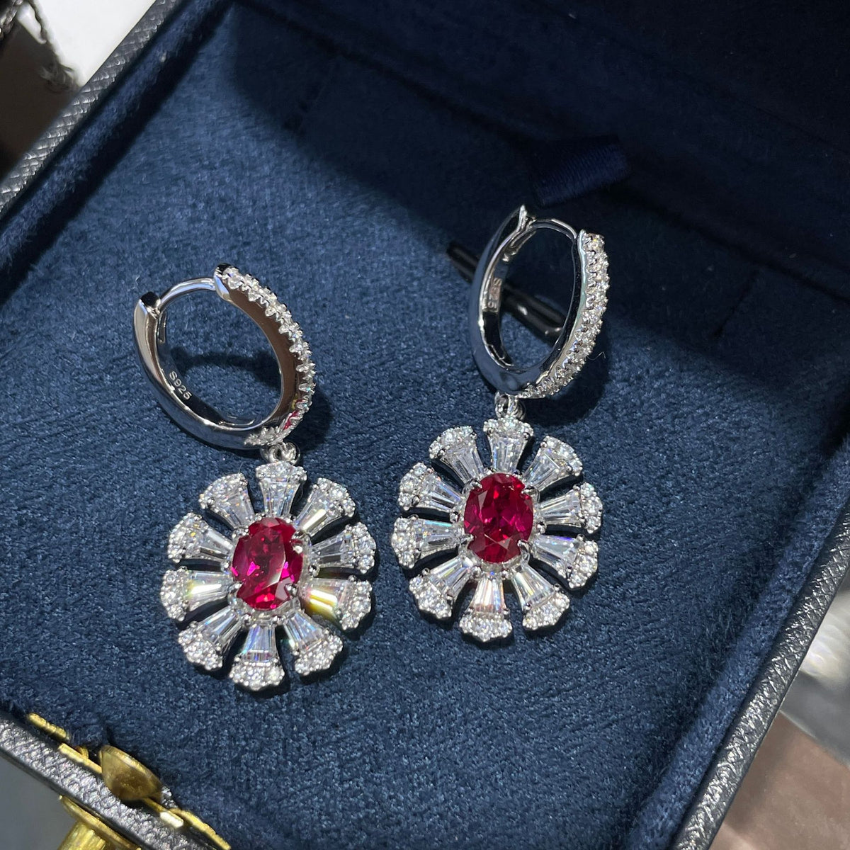 Ruby Red Crystal Flower Jewelry Set for Women, Necklace Earrings Ring product image