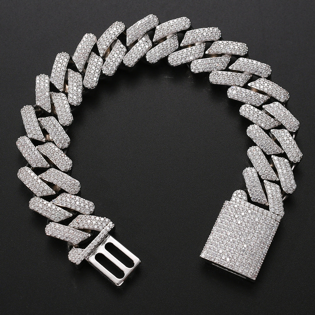 Hip Hop Diamond Shape Cuban Link Cubic Zirconia Bracelet for Men
