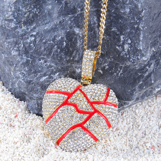 Iced Broken Heart Pendant Necklace for Women & Men – Gold or Silver Tone Hip Hop Statement Chain with Stainless Steel Twist or Cuban Chain