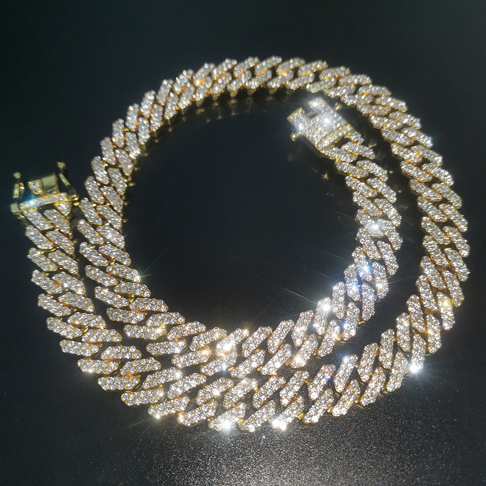 Men’s Iced Out Cuban Link Chain Necklace & Bracelet Set, Gold Plated or Silver Plated Crystal Statement Jewelry