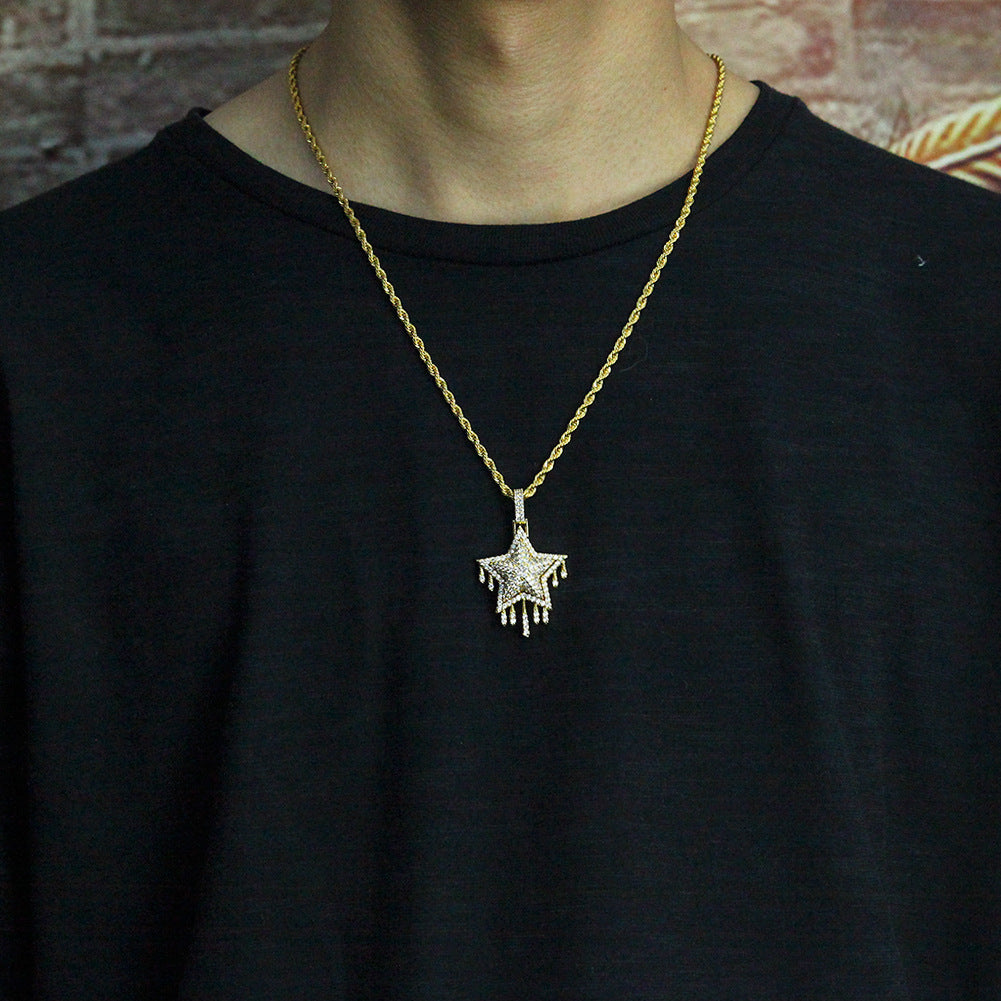 Iced Star Pendant Necklace for Women & Men - Gold Plated or Silver Plated Cubic Zirconia Statement Chain