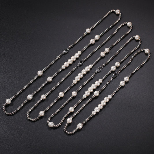Unisex Layered Pearl Chain Necklace – Trendy Statement Pendant Necklace in Silver-Plated Line Design