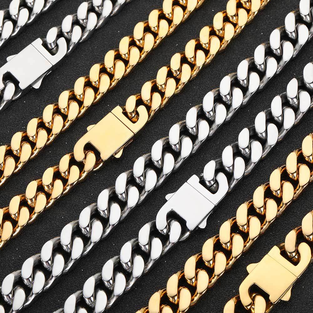 11-15 mm Polished Flat Cuban Hip Hop Necklace or Bracelet with Stainless steel Base - CHA053 product image