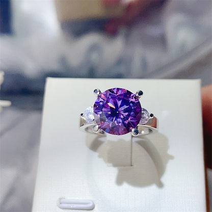 5 Carat Three Stone Moissanite Ring for Women, Colorful Geometric Engagement Ring