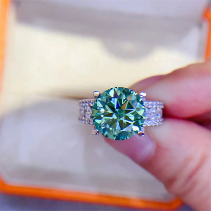 Moissanite Ring for Women, Round Solitaire Engagement Ring with Pave Band, 3 Carat or 5 Carat Promise Ring