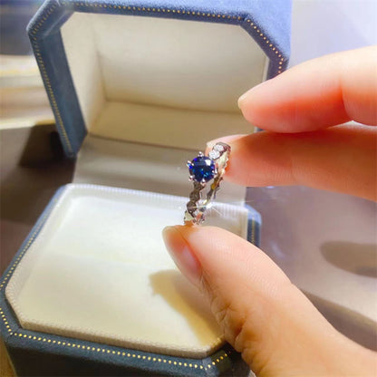 Blue Moissanite Ring for Women, U-Shaped Band Solitaire Engagement Ring