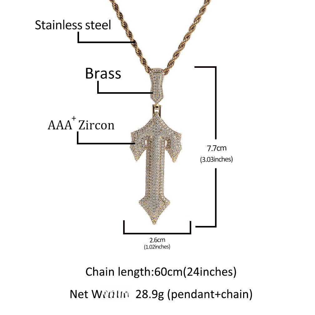 Men’s Iced Out Cross Pendant Necklace with Cubic Zirconia Twist Chain, Gold Tone or White Gold Tone Statement Jewelry product image
