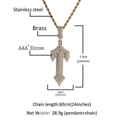 Men’s Iced Out Cross Pendant Necklace with Cubic Zirconia Twist Chain, Gold Tone or White Gold Tone Statement Jewelry