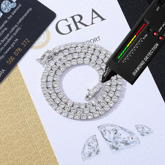Moissanite Tennis Bracelet, 925 Silver Iced Out Chain for Men Women