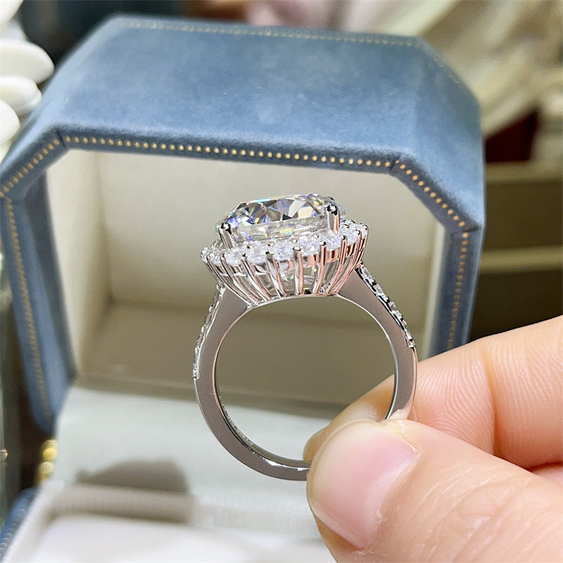 10 Carat Moissanite Halo Ring for Women - Round Cut Engagement Ring with Pavé Band product image
