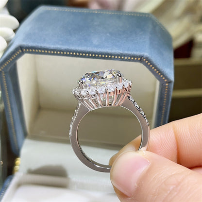 10 Carat Moissanite Halo Ring for Women - Round Cut Engagement Ring with Pavé Band