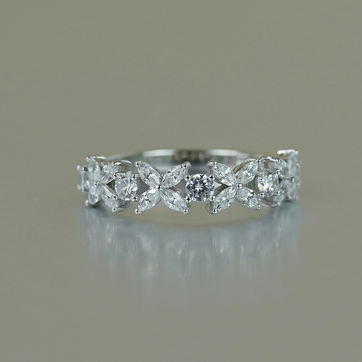 Moissanite Clover Ring, Marquise Cluster Promise Ring, Stackable Wedding Ring product image
