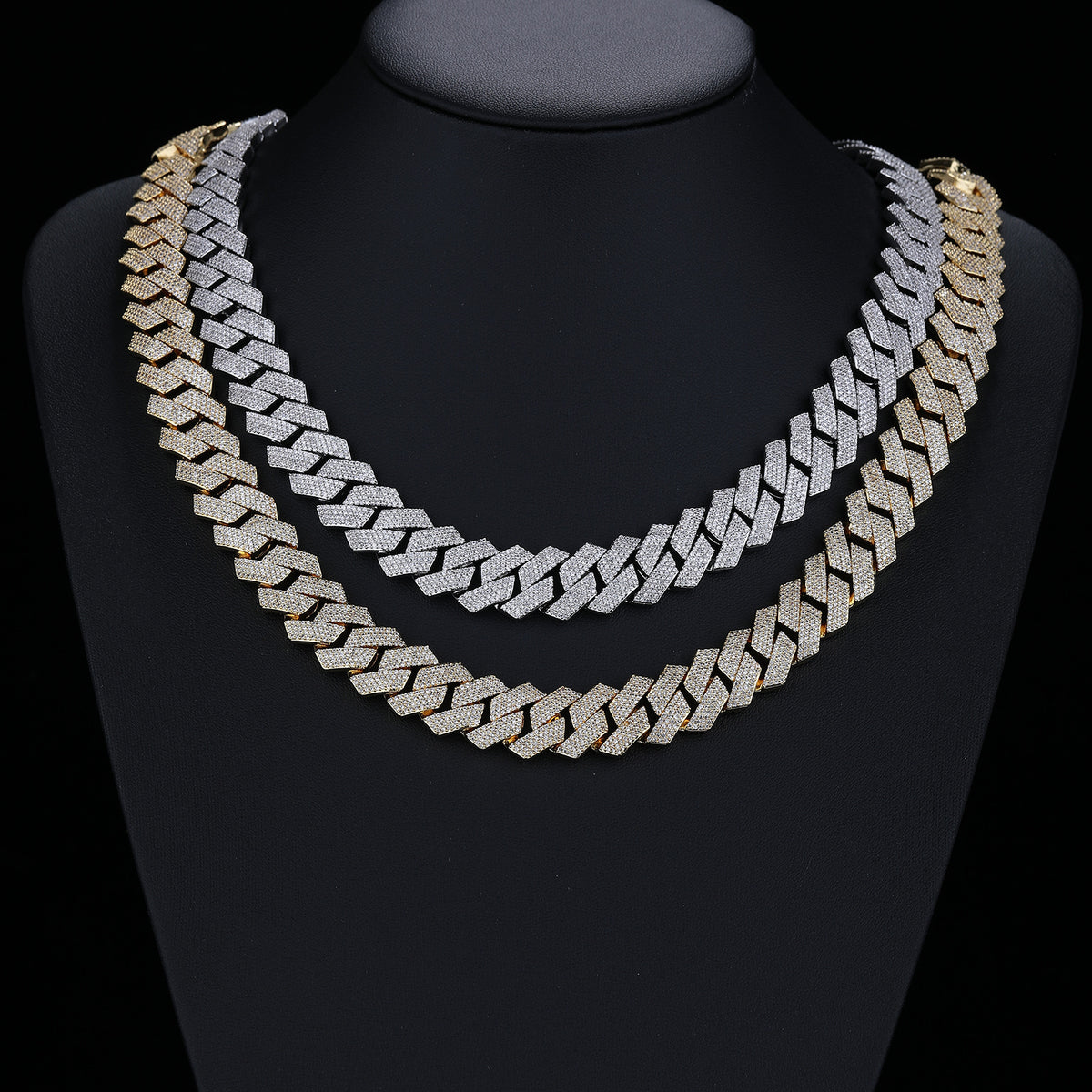 Iced Out Cuban Link Chain Bracelet and Necklace, 15mm Cubic Zirconia Pavé Rectangular Link, Unisex Hip Hop Jewelry product image