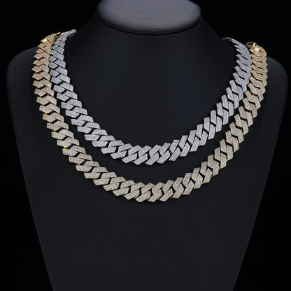 Iced Out Cuban Link Chain Bracelet and Necklace, 15mm Cubic Zirconia Pavé Rectangular Link, Unisex Hip Hop Jewelry