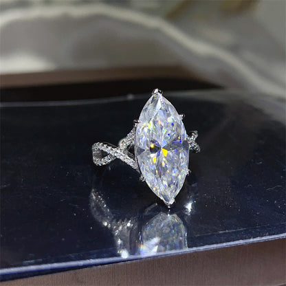 Marquise VVS Moissanite Ring for Women, 10 Carat Solitaire Engagement Ring with Twisted Pavé Band