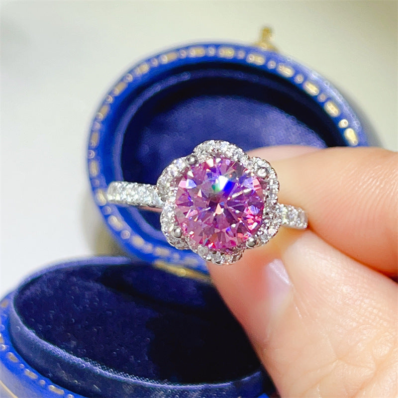 Pink Moissanite Halo Ring for Women, Rose Bloom Engagement Style Ring, 1 Carat or 2 Carat, Sizes 9-20 product image
