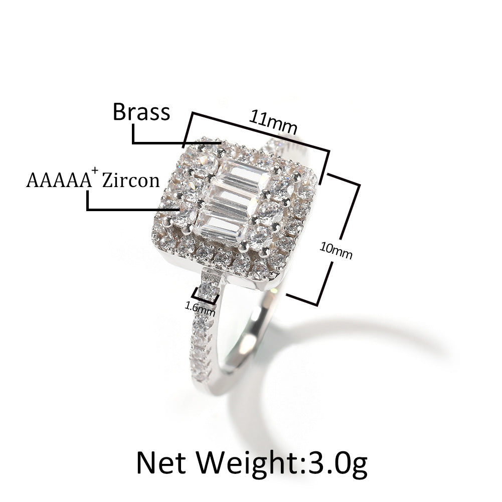 Unisex Square Cubic Zirconia Statement Ring in Gold or Silver Color