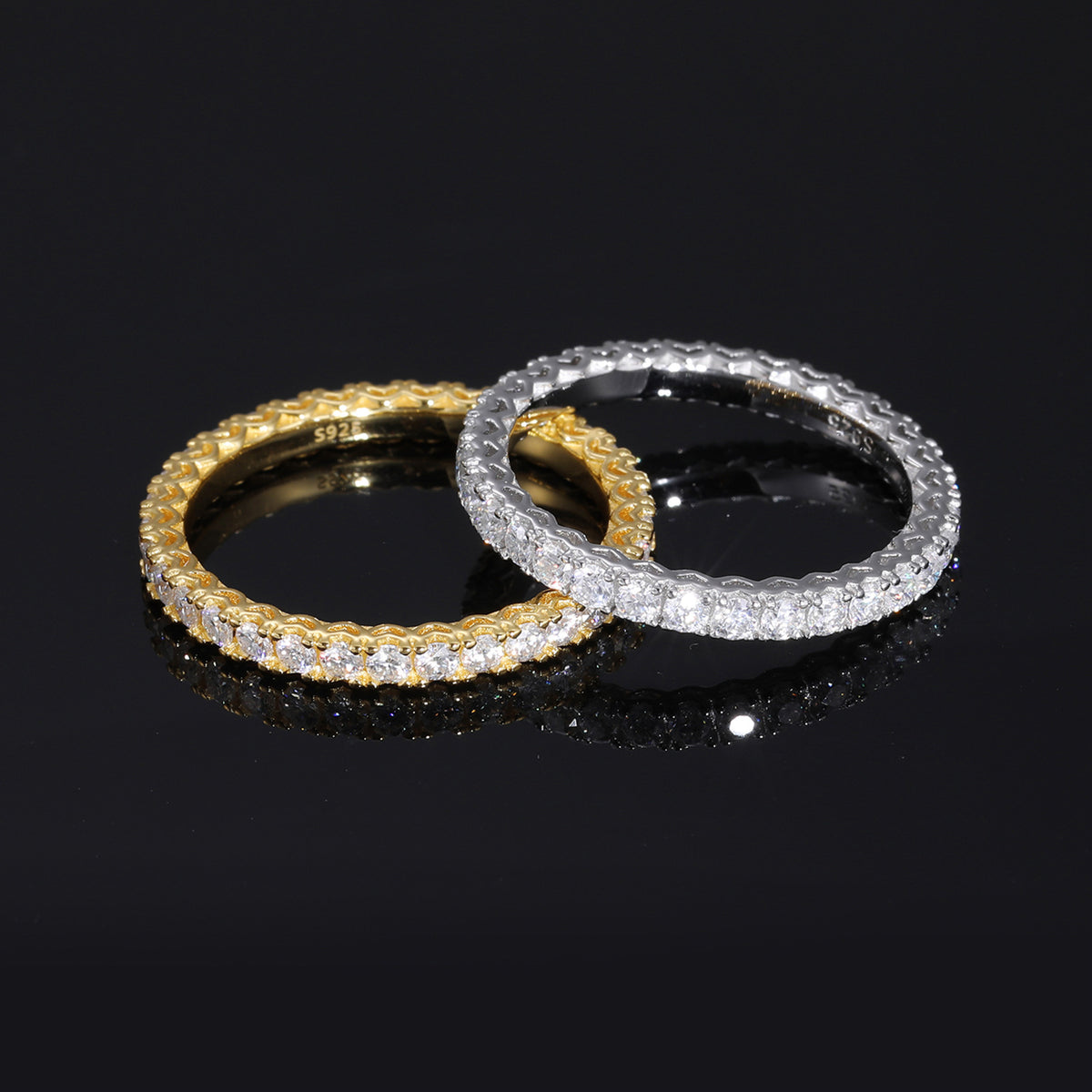 S925 Moissanite Eternity Ring for Women and Men, Round Cut Stackable Band in Yellow Tone product image