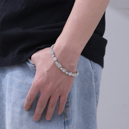 Geometric Cubic Zirconia Tennis Bracelet, Korean Style Link Bangle for Men Women, 8mm Width, 6-9 Inch Sizes