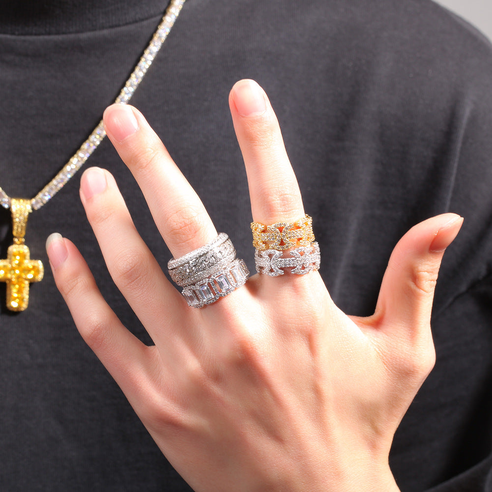 Men’s I-Shaped Cubic Zirconia Statement Ring in Gold or Silver Color