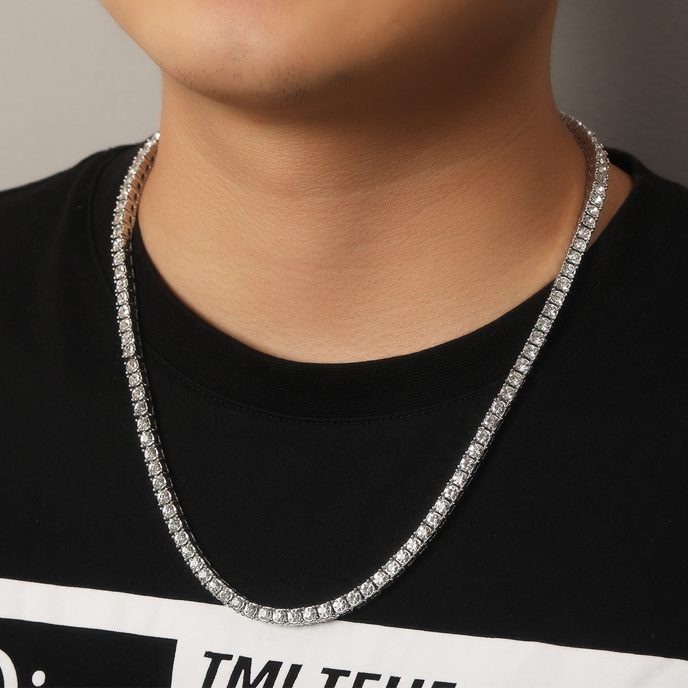 Unisex Iced Out Tennis Chain Necklace with Crystal Rhinestones - Gold, Silver & Rose Gold Plated Chain in 3mm & 4mm