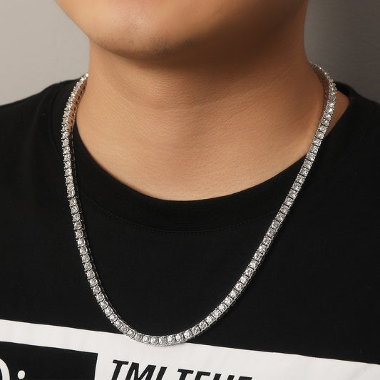 Unisex Iced Out Tennis Chain Necklace with Crystal Rhinestones - Gold, Silver & Rose Gold Plated Chain in 3mm & 4mm