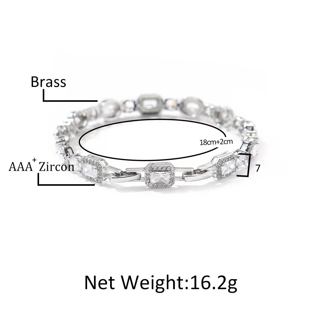 Unisex Cubic Zirconia Geometric Chain Bracelet in Gold, Silver & Rose Gold - Adjustable Statement Jewelry
